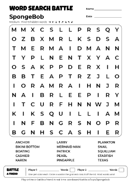 Printable SpongeBob Word Search