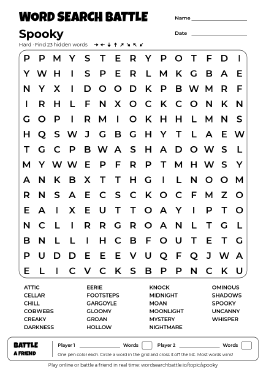 Printable Hard Spooky Word Search