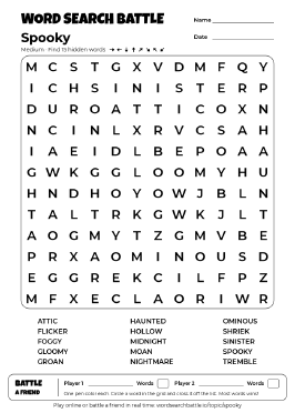 Printable Medium Spooky Word Search