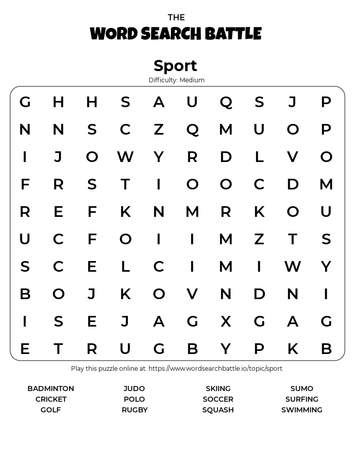 Printable Sport Word Search Printable Sport Word Search