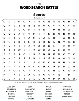 Printable Hard Sports Word Search