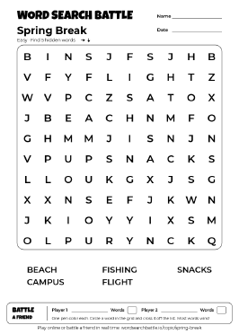 Printable Easy Spring Break Word Search