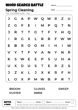 Printable Easy Spring Cleaning Word Search