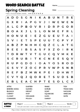 Printable Hard Spring Cleaning Word Search