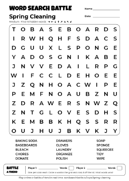 Printable Medium Spring Cleaning Word Search