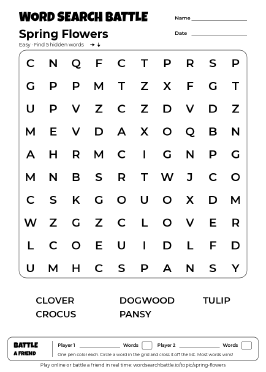 Printable Easy Spring Flowers Word Search