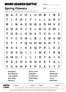 Printable Spring Flowers Word Search
