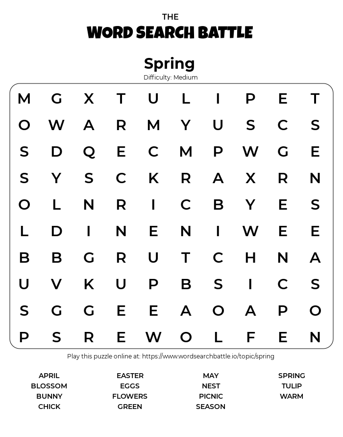 Printable Spring Word Search