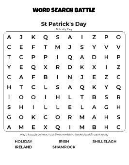 Printable Easy St Patrick's Day Word Search