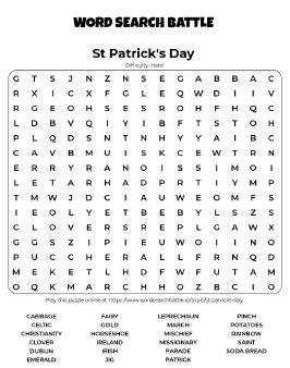 Printable Hard St Patrick's Day Word Search
