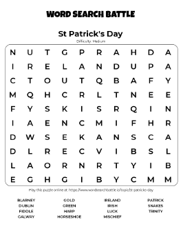 Printable St Patrick's Day Word Search