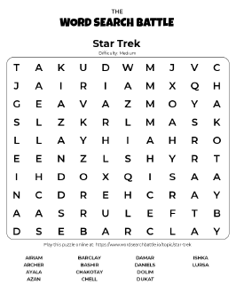 Printable Star Trek Word Search Preview
