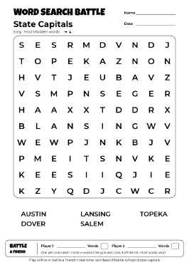 Printable State Capitals Word Search