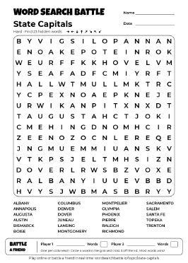Printable State Capitals Word Search