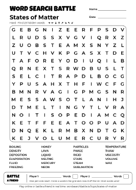Printable States of Matter Word Search