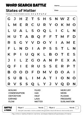 Printable States of Matter Word Search Preview
