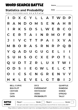 Printable Statistics and Probability Word Search Preview