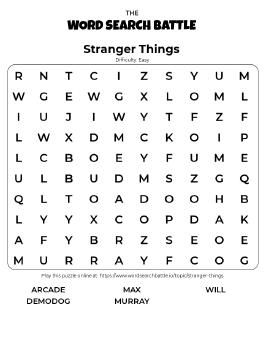 Printable Easy Stranger Things Word Search