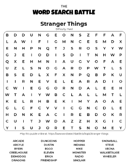 Printable Hard Stranger Things Word Search