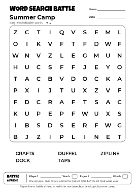 Printable Summer Camp Word Search