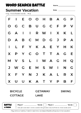 Printable Summer Vacation Word Search