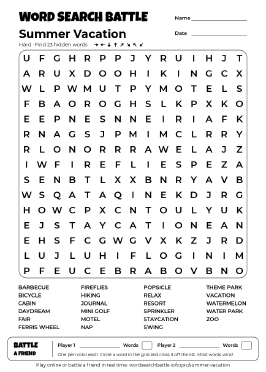 Printable Summer Vacation Word Search