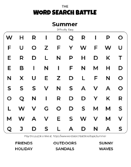 Printable Easy Summer Word Search