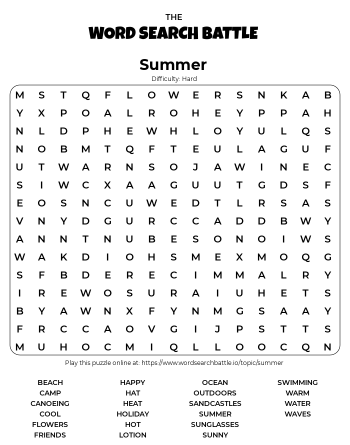 printable summer word search