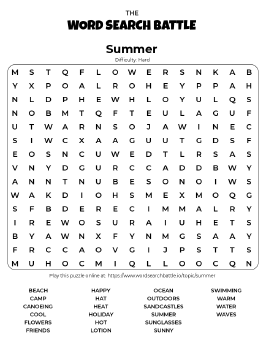 Printable Summer Word Search