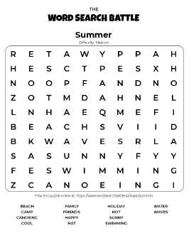 Printable Summer Word Search Preview