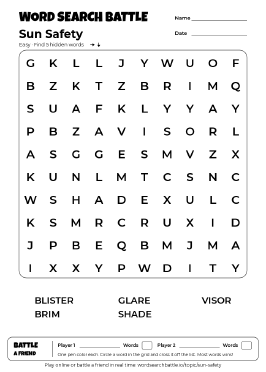 Printable Sun Safety Word Search