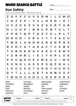 Printable Sun Safety Word Search