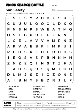 Printable Sun Safety Word Search