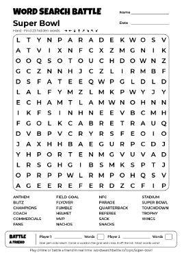 Printable Super Bowl Word Search