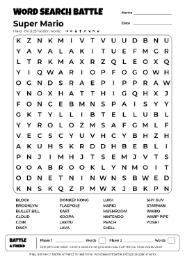 Printable Super Mario Word Search
