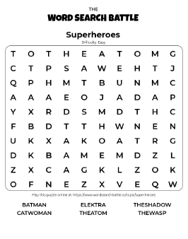 Printable Easy Superheroes Word Search