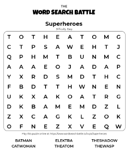 Printable Superheroes Word Search