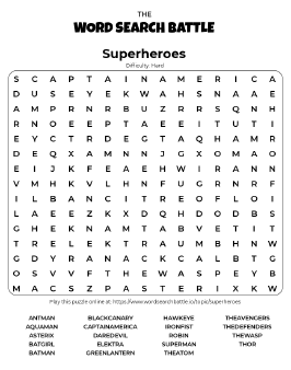 Printable Superheroes Word Search