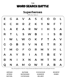 Printable Superheroes Word Search Preview
