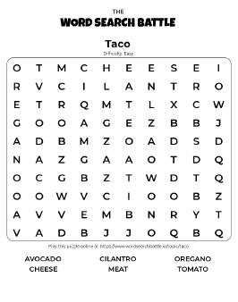 Printable Taco Word Search Preview