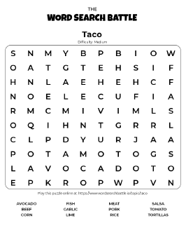 Printable Taco Word Search