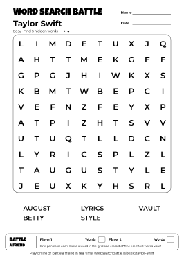 Printable Taylor Swift Word Search