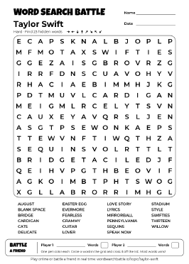 Printable Taylor Swift Word Search