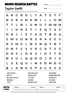 Printable Taylor Swift Word Search