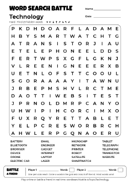 Printable Hard Technology Word Search