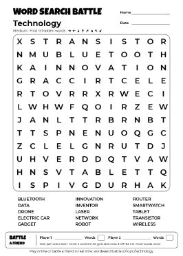 Printable Medium Technology Word Search