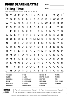 Printable Telling Time Word Search