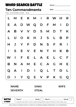 Printable Ten Commandments Word Search