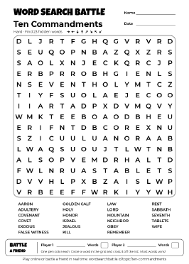 Printable Ten Commandments Word Search