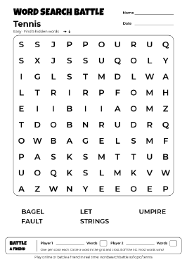 Printable Tennis Word Search